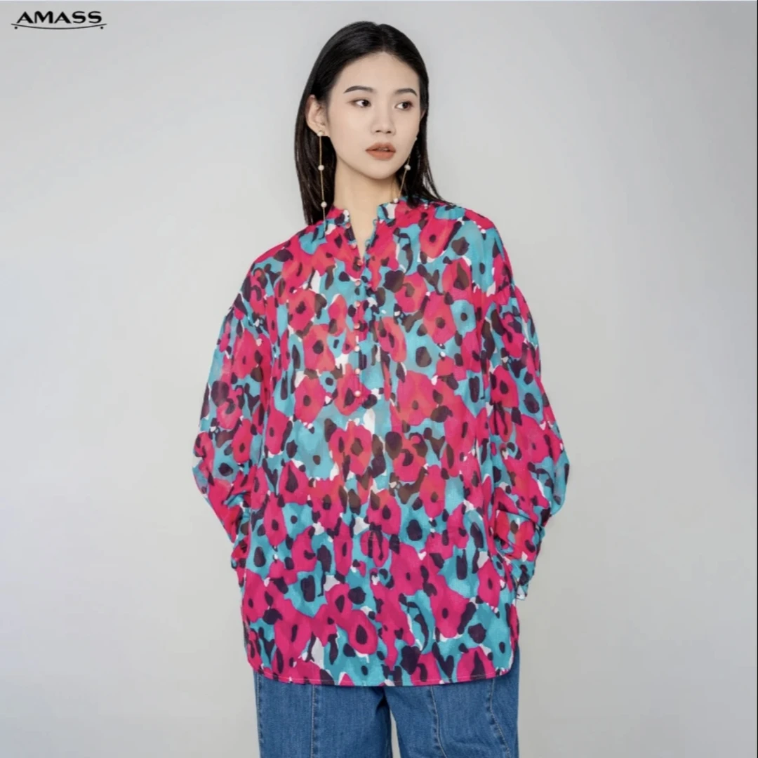 AMASS/阿玛施早春法式复古印花度假风透视衬衫5301079