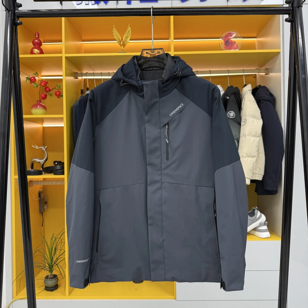 W892男士冬季可拆内胆户外保暖三合一拼接撞色防风外套棉服