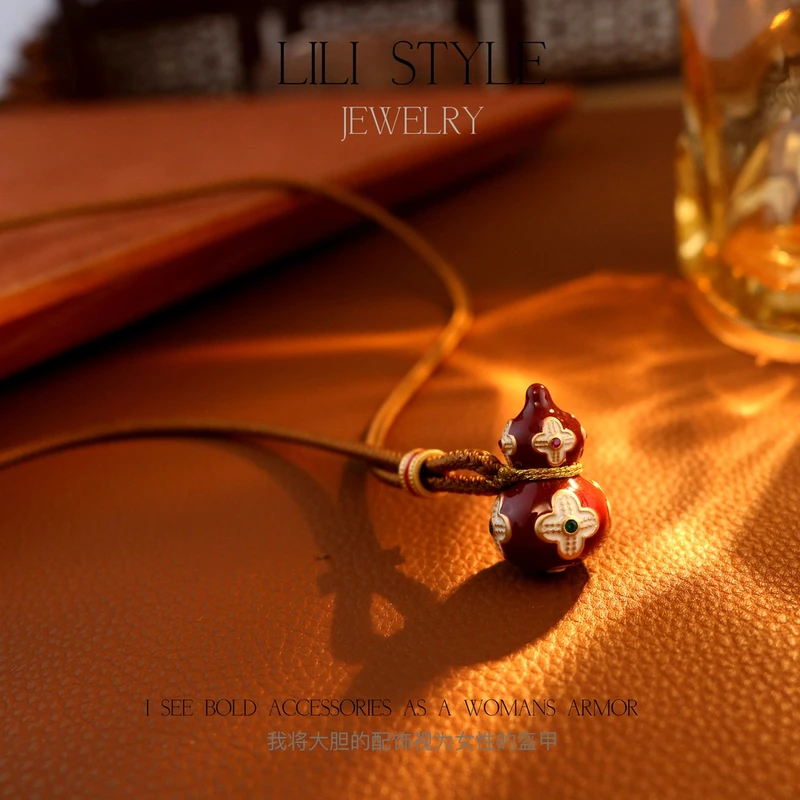 铜合金项链 【春尘】新中式四叶花葫芦毛衣链女设计感项链T043