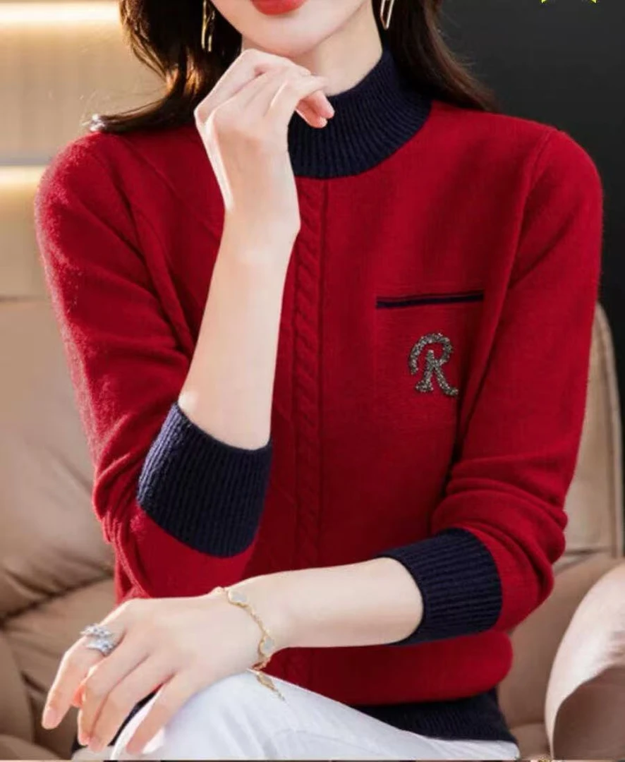 红色R标秋冬新款厚款百搭时尚针织衫女 522