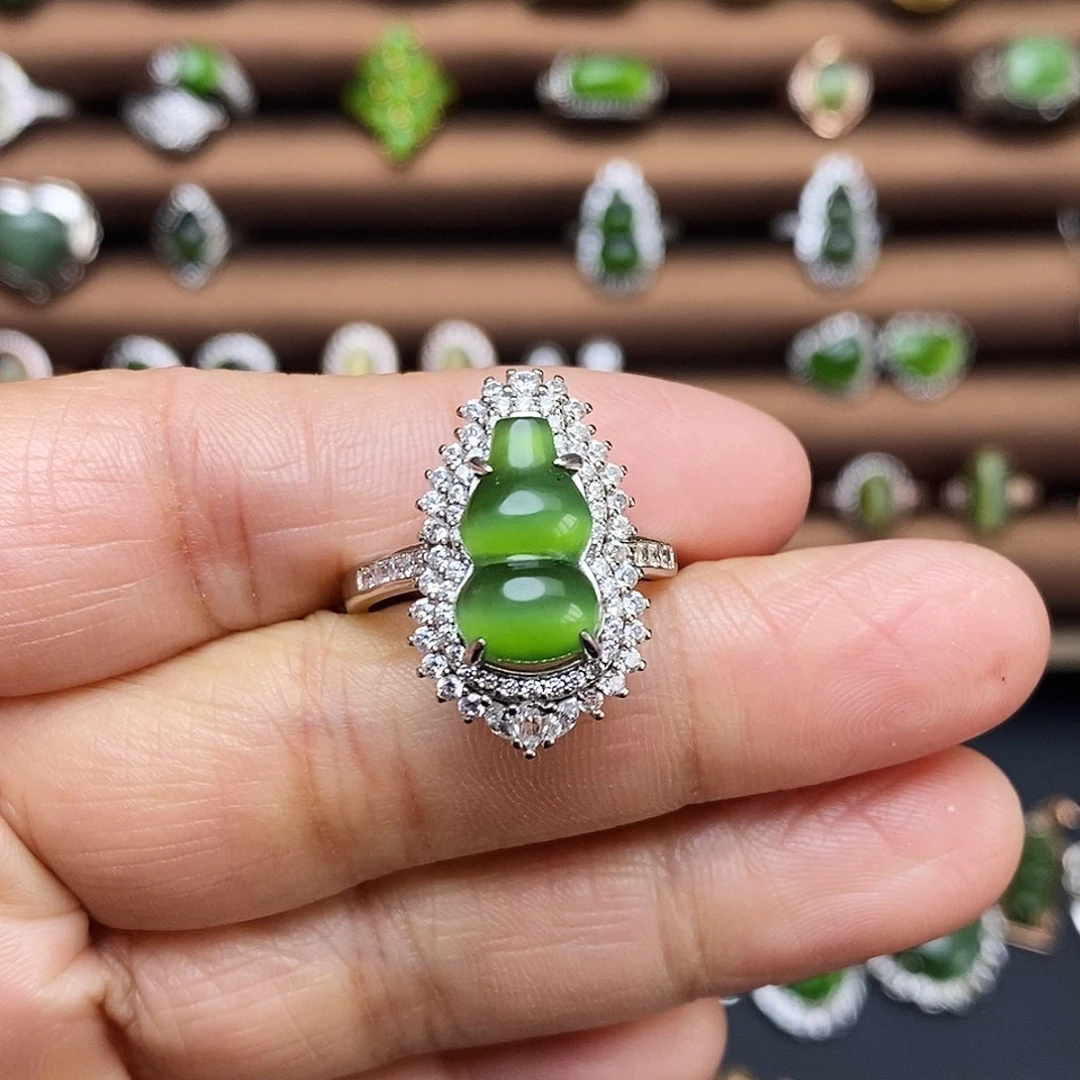 吊坠(不含链)银S925镶嵌和田玉（碧玉）戒指