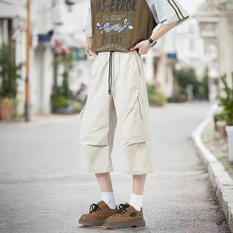 大码夏季男士短裤运动薄款休闲七分裤潮流白搭宽松韩版直筒工装裤