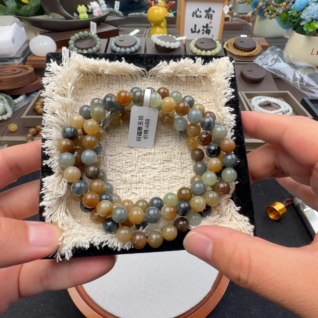 和田玉未镶嵌手链卡8楼兰108带一颗顶珠，28