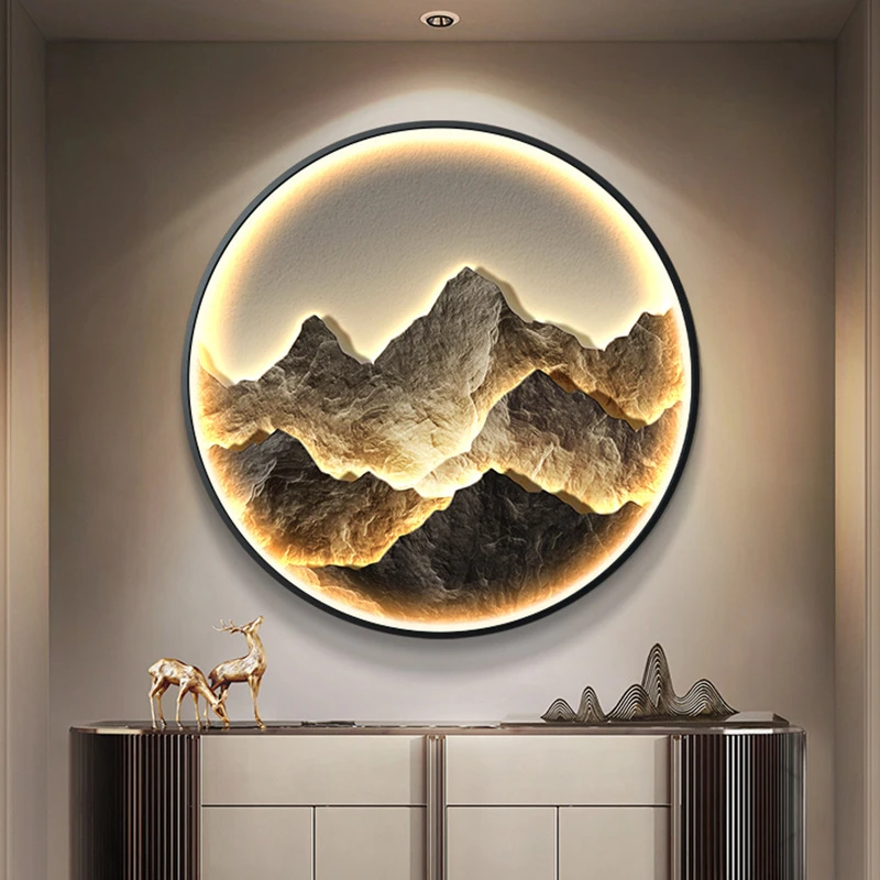 背有靠山玄关装饰画现代轻奢入户走廊过道挂画圆形客厅办公室灯画