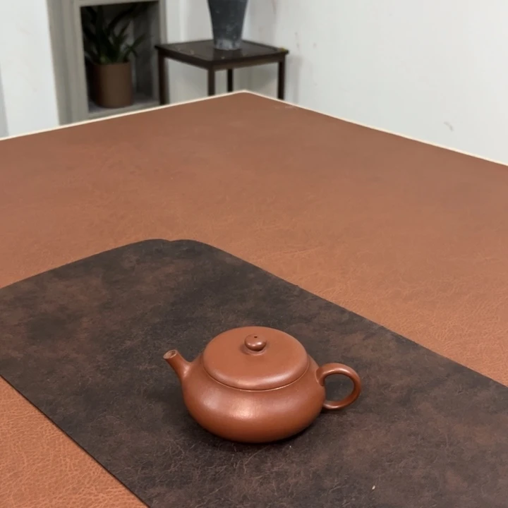 紫砂茶壶扁柿红将坡半手壶