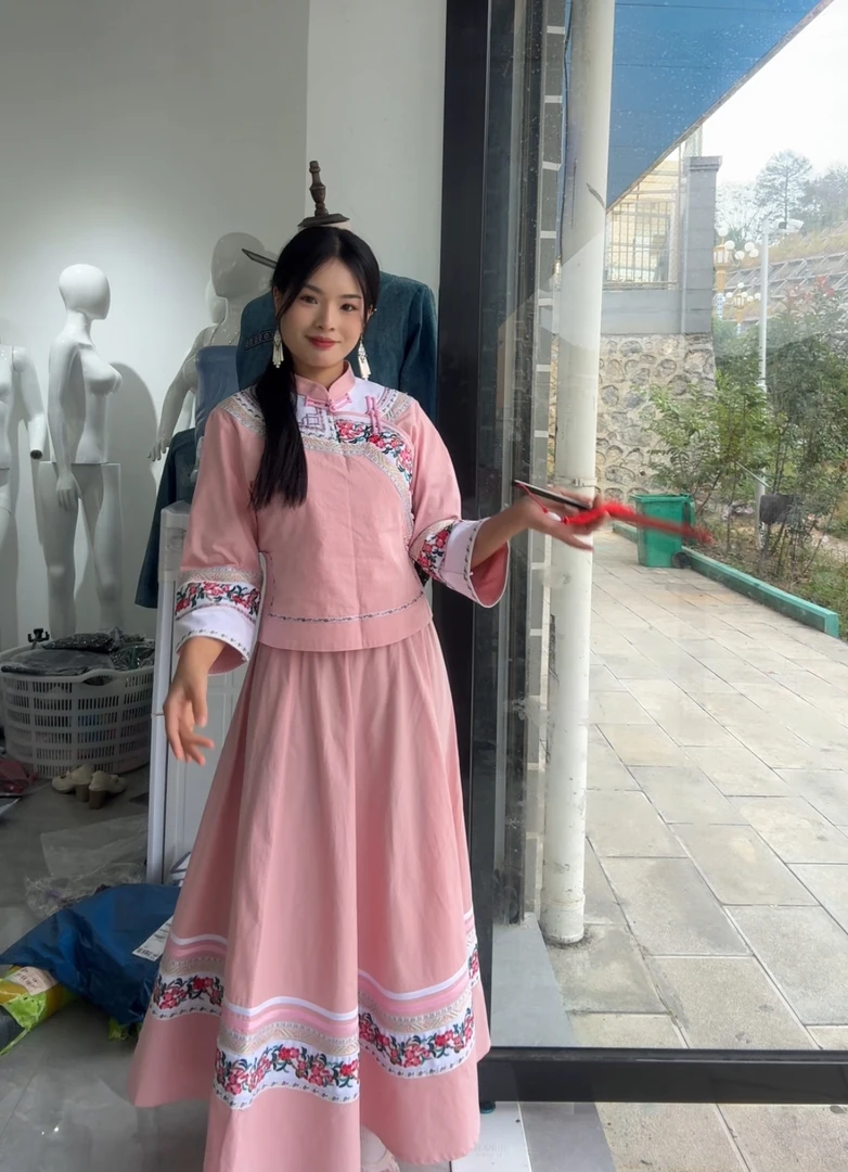 修身大摆裙套装复古短款古风传统文艺民国风