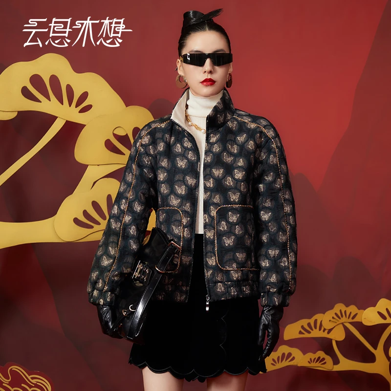 Ysimo-X云思木想 云梦金蝶 潮流百搭提花珠链织带棉外套12490