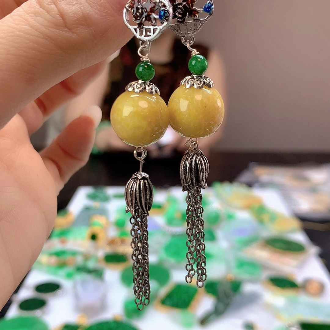 翡翠银S925镶嵌耳饰翡翠