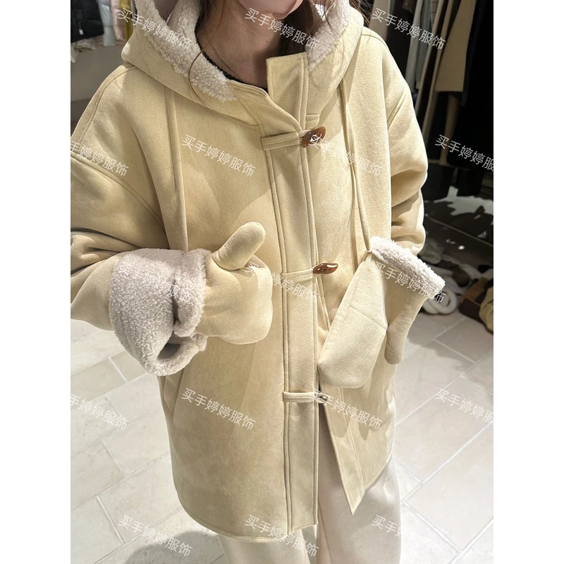 韩系牛角扣加厚保暖外套（配手套）242325