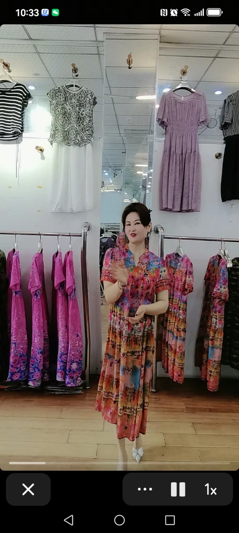 宽松韩版V领碎花洋气印花遮肚中长款中年妈妈A字连衣裙