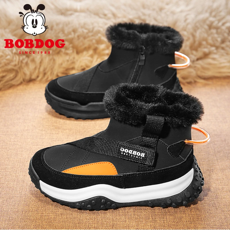 Bobdog/巴布豆儿童雪地靴男童冬季2024新款加绒加厚保暖鞋大棉鞋