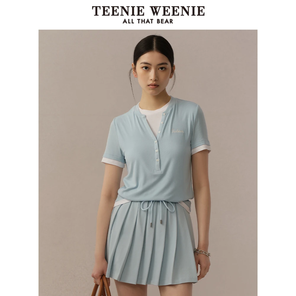 TeenieWeenie小熊女圆领T恤25松弛感美式亨利领短袖女TTRA256532H