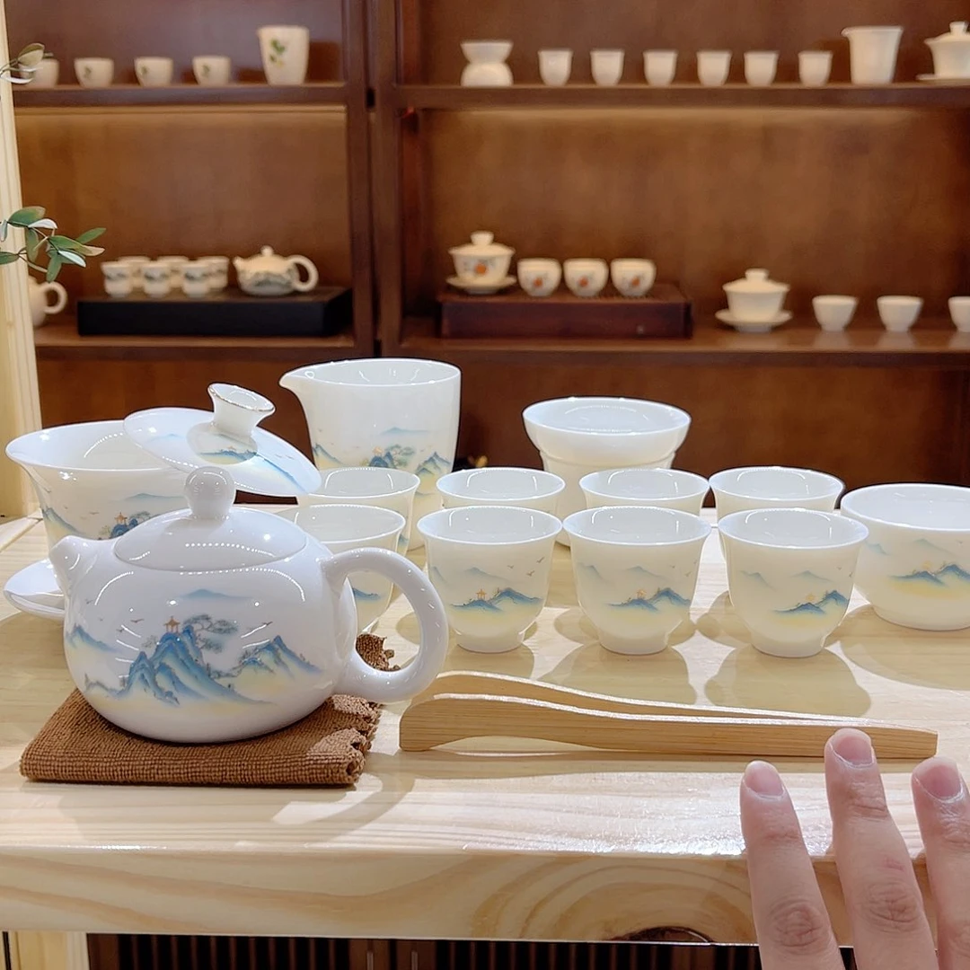 瓷片玄致羊脂玉瓷茶具套装
