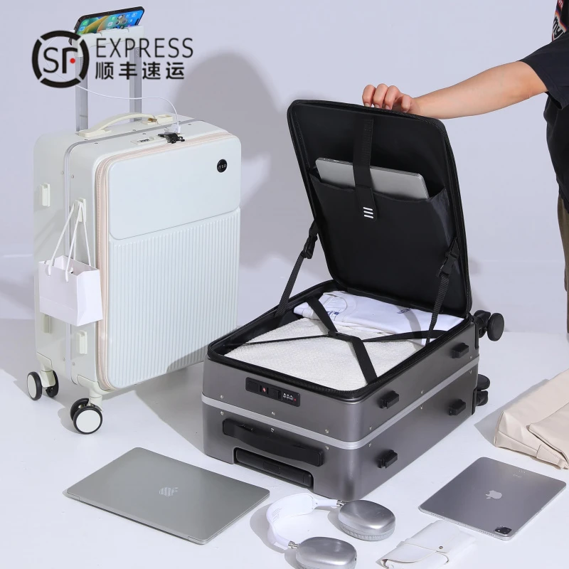 【快乐旅行箱】前开盖九一开行李箱20寸铝框免托运商务旅行箱登机箱