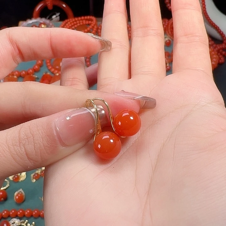 南红玛瑙银S925镶嵌10+耳饰