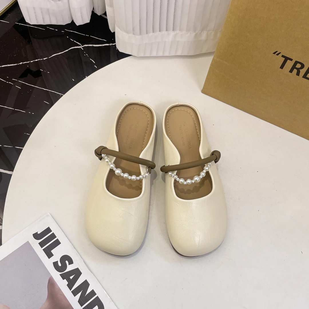 温柔包头珍珠半女2025夏季新款单鞋外出配裙子软底外穿凉鞋女外穿