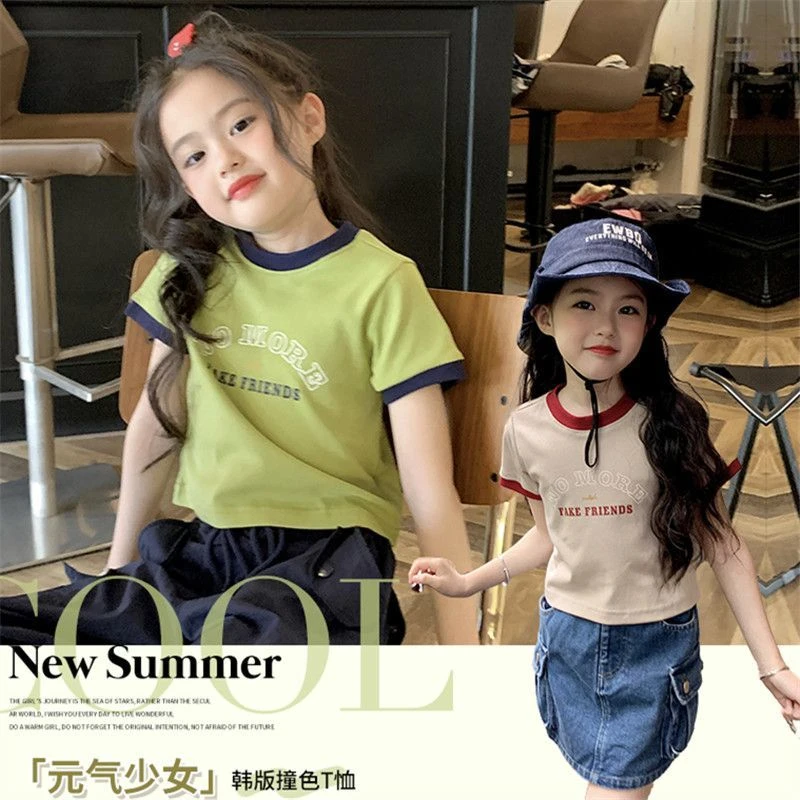 女童短袖t恤纯棉夏季2025新款韩版洋气女孩夏装短款儿童半袖上衣