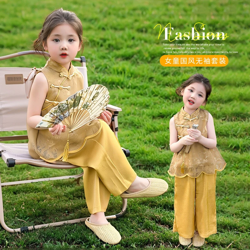 女童提花国风两件套夏季新款时尚小女孩洋气时髦两件套中小童夏装