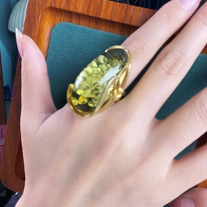 琥珀银S925镶嵌戒指戒指