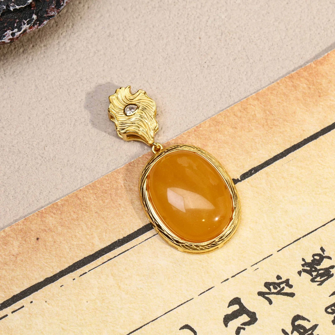 925银蜜蜡圆牌吊坠#B1610180