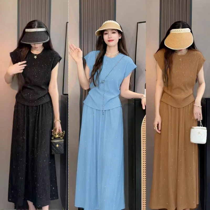 上衣+半身裙/休闲套装女夏季宽松拼接法式两件套连衣裙套装裙