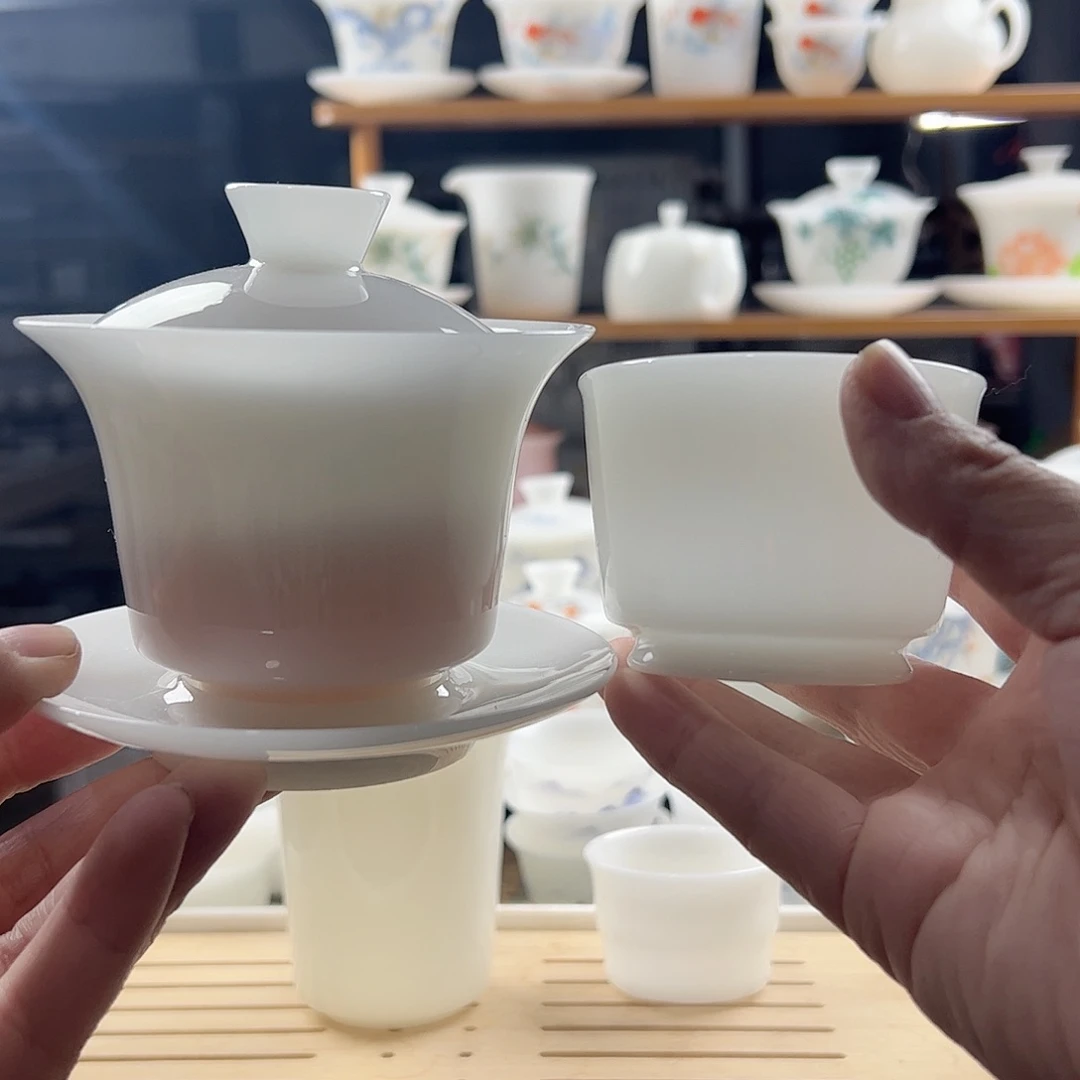 璞玉釉烧马蹄盖碗满容200ml+100ml直身杯