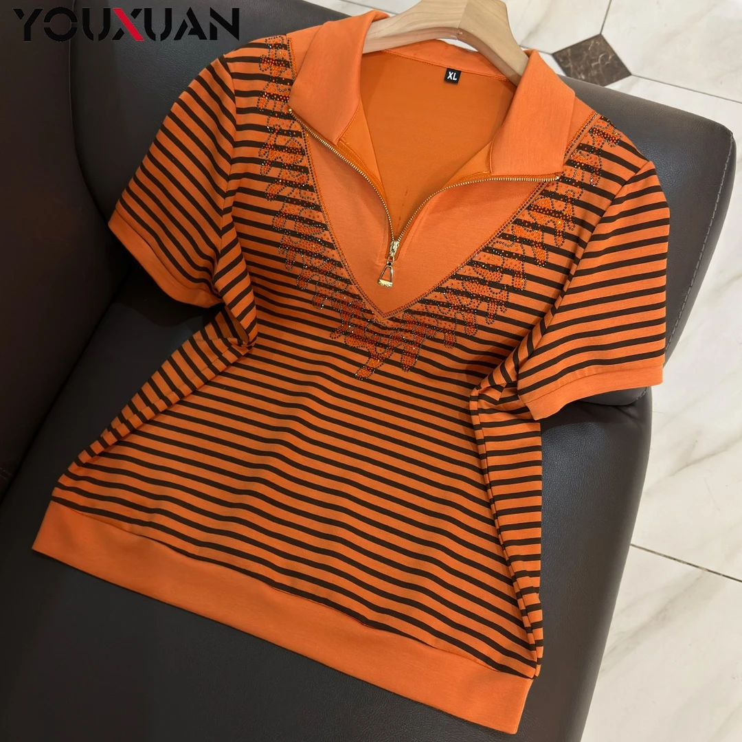 春夏新品百搭韩版打底上衣时尚休闲宽松短袖翻领女士T恤6739