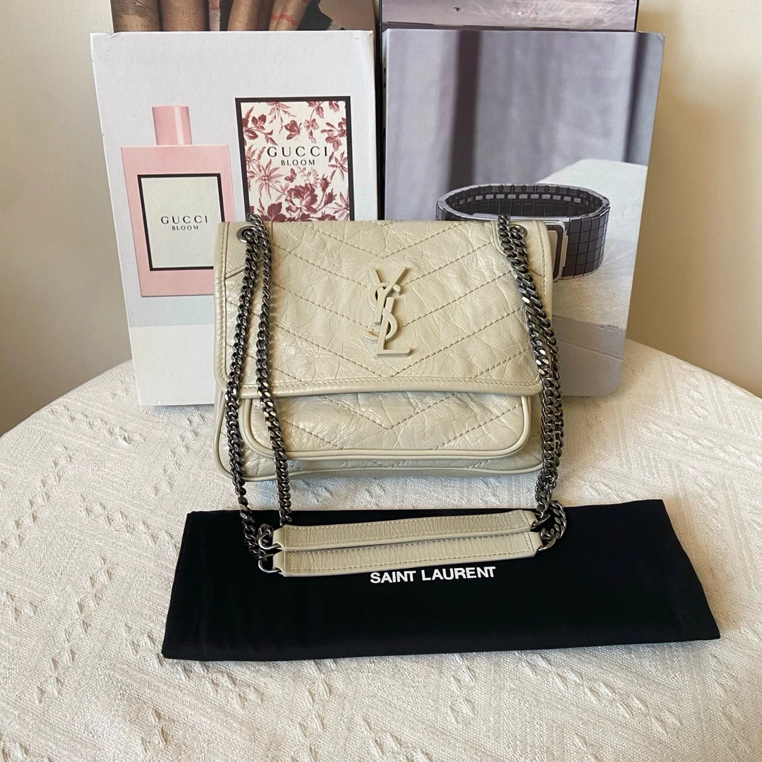 95新 YSL/圣罗兰 白色niki小号 斜挎包 21编码