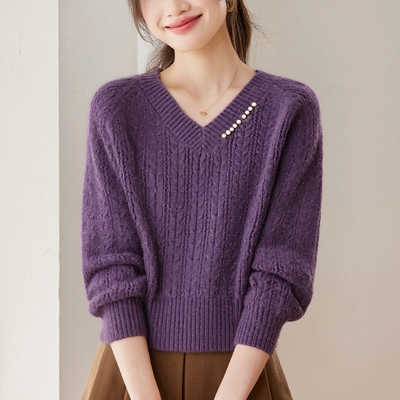 紫色毛衣女秋冬短款小个子精致上衣2025新款独特漂亮高级感打底衫