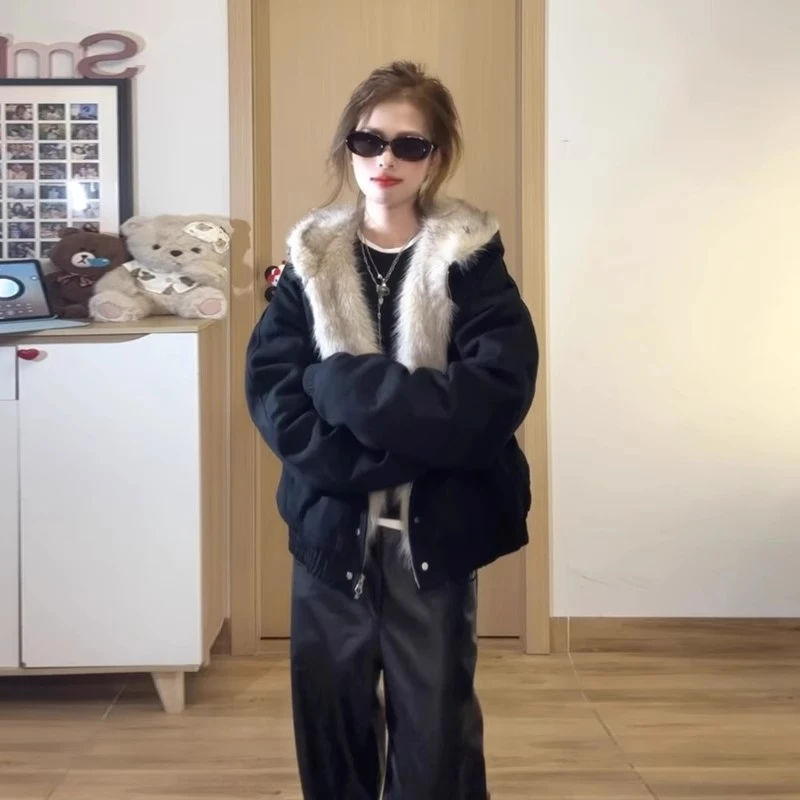 国潮美式棉服女2025新款座山雕工装夹克棉衣加绒加厚冬季棉袄外套