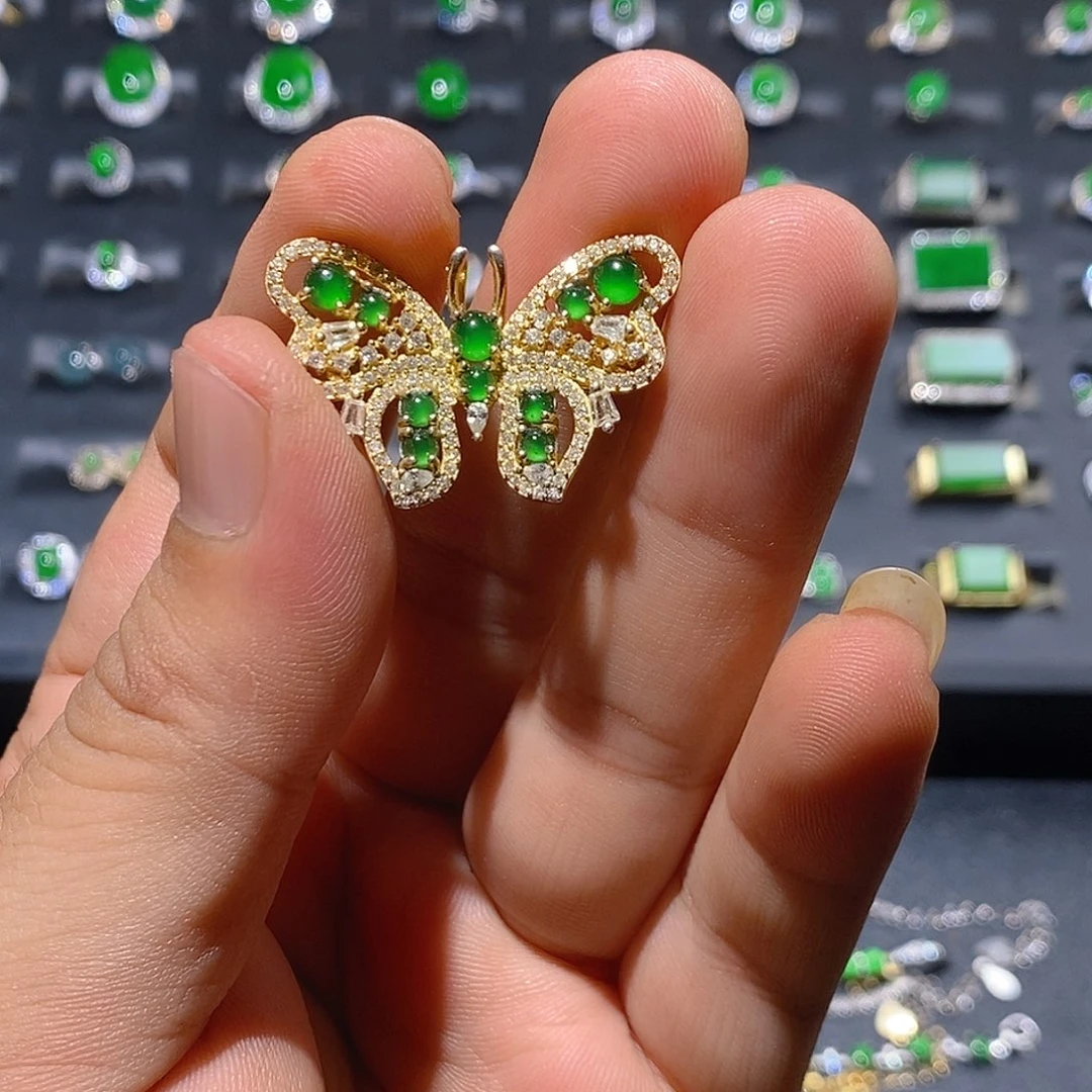 翡翠银S925镀金镶嵌颈饰