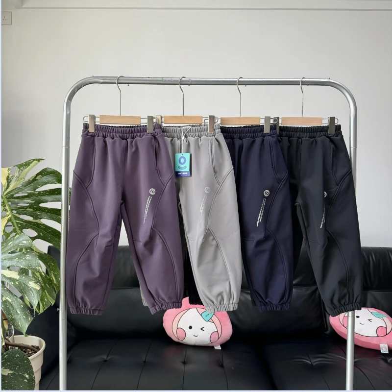 1104冬季中大童户外运动款拼接加厚加绒男童冲锋裤运动裤