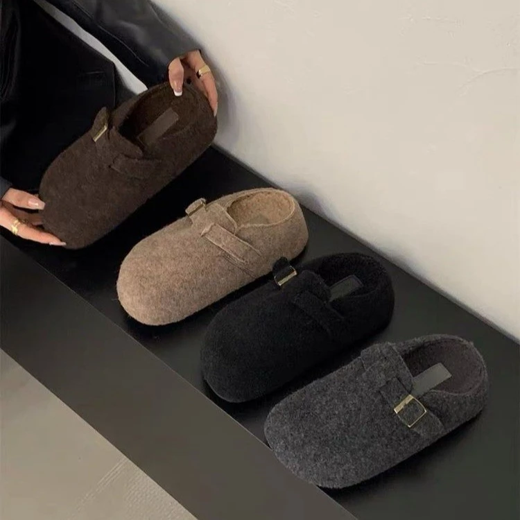 勃肯鞋秋冬季毛毡单鞋百搭休闲韩版厚底加绒鞋子半拖女鞋外穿