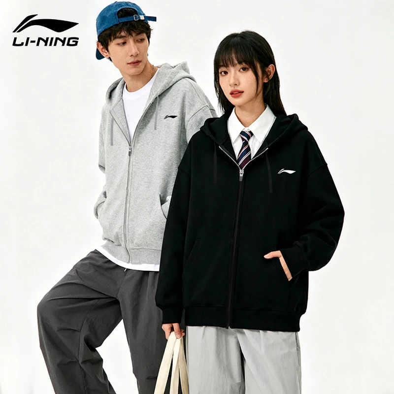 李宁卫衣情侣款秋季新款棉质宽松开衫上衣潮流休闲美式连帽外套
