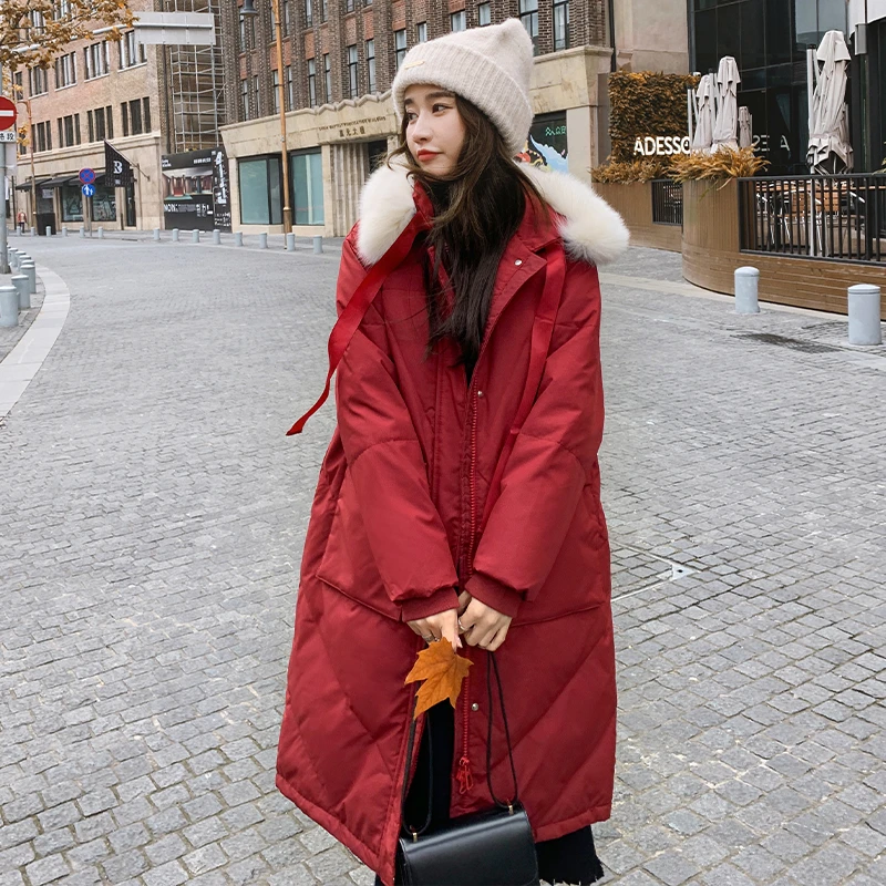 加厚羽绒服女2025冬季新款连帽显瘦过膝洋气中长款收腰白鸭绒外套