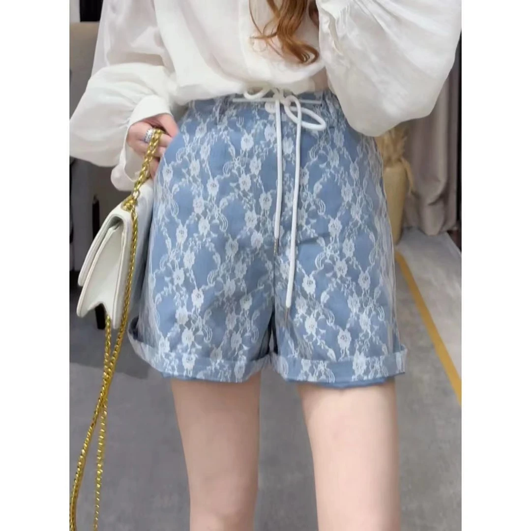 【李十一LISHIYI】韩版印花抽绳牛仔短裤★Y072