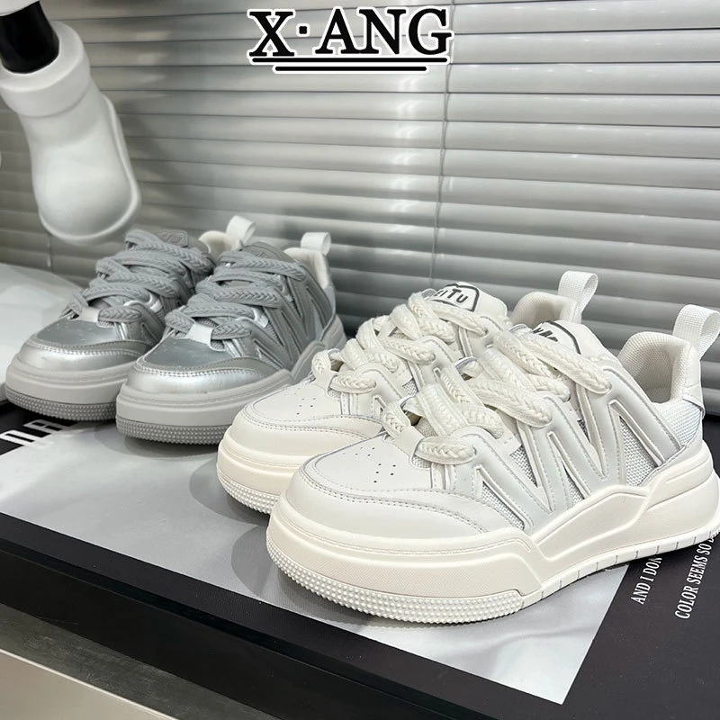 厚底增高板鞋真皮小白鞋子女2025春夏季新款时尚百搭休闲运动女鞋