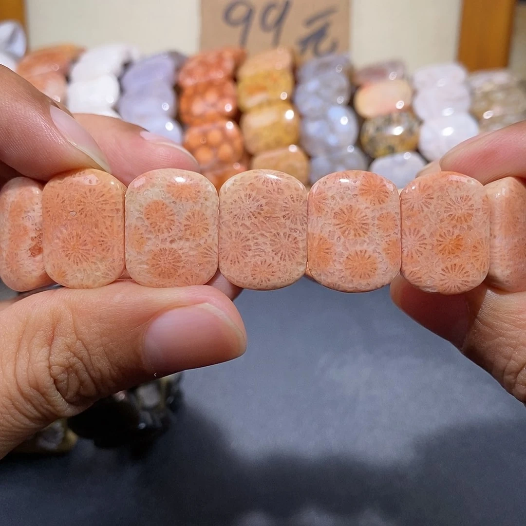 硅化珊瑚（珊瑚玉）手串未镶嵌雏菊粉色2