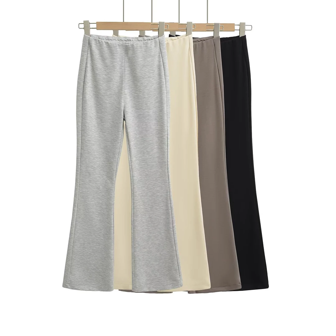 舒适显瘦微喇叭裤高腰弹力松紧腰休闲百搭拖地裤长裤夏季