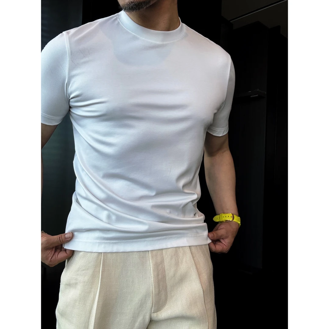 DRUNKCORNER 200支蜜蜂刺绣短袖男士春夏修身纯色圆领百搭