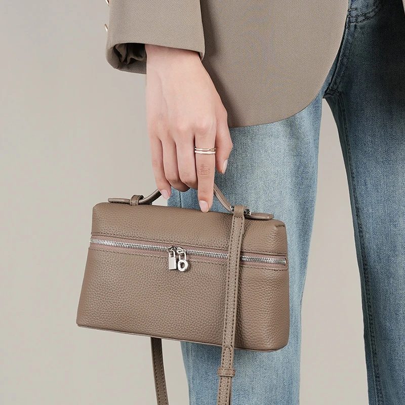 品牌牛皮女包饭盒包真皮女包2025新款软皮手提盒子包斜挎手拿小包