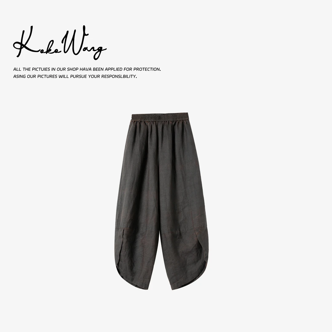 KOKOWANG 高级感复古做旧莨麻灯笼九分哈伦休闲裤566505F05K41