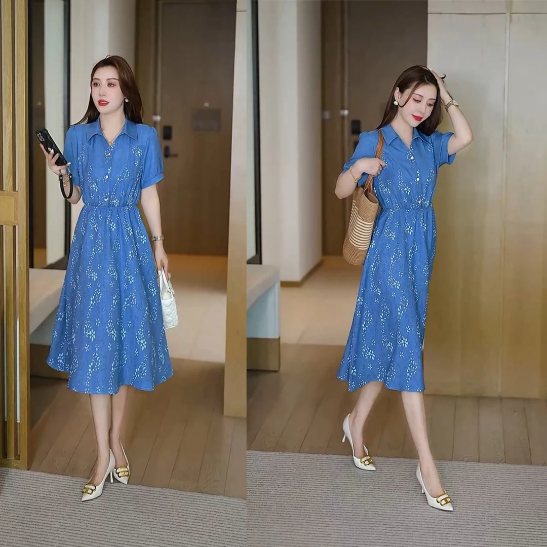 时尚碎花连衣裙女2025年夏季新款妈妈装气质减龄中长款裙子