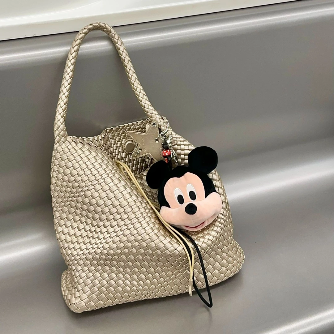 2025新款包包手工编织香槟托特包大容量枪枪同款手提单肩水桶包