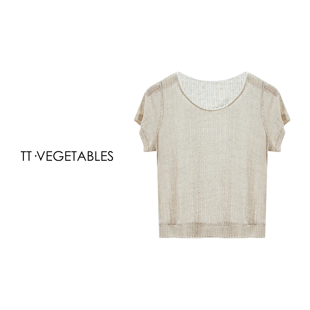 TT・VEGETABLES【序白】山间漫步 亚麻棉混纺短袖小衫T恤圆领512191