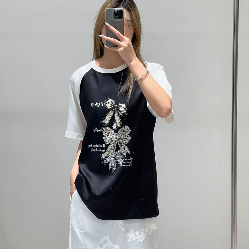 FIZZFLY | 25设计师品牌新款 25SS夏季叁蝴蝶结真丝短袖T恤