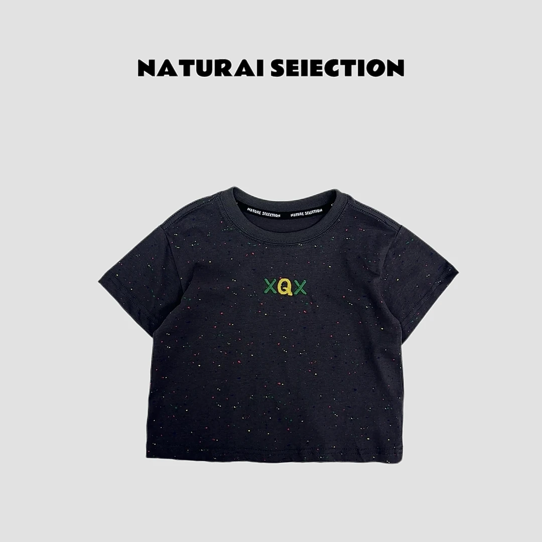 2025夏季儿童品牌全棉透气吸汗纯棉特种彩点绣花男童短袖T恤