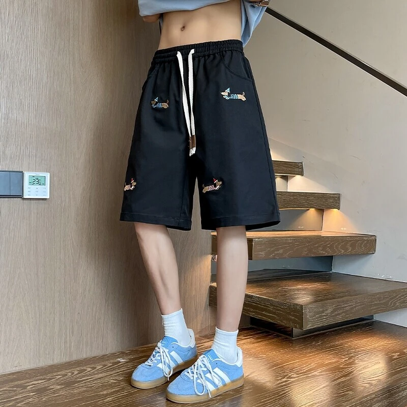 男士夏日腊肠狗狗短裤夏外穿白色夏季休闲宽松2025新款男款裤子