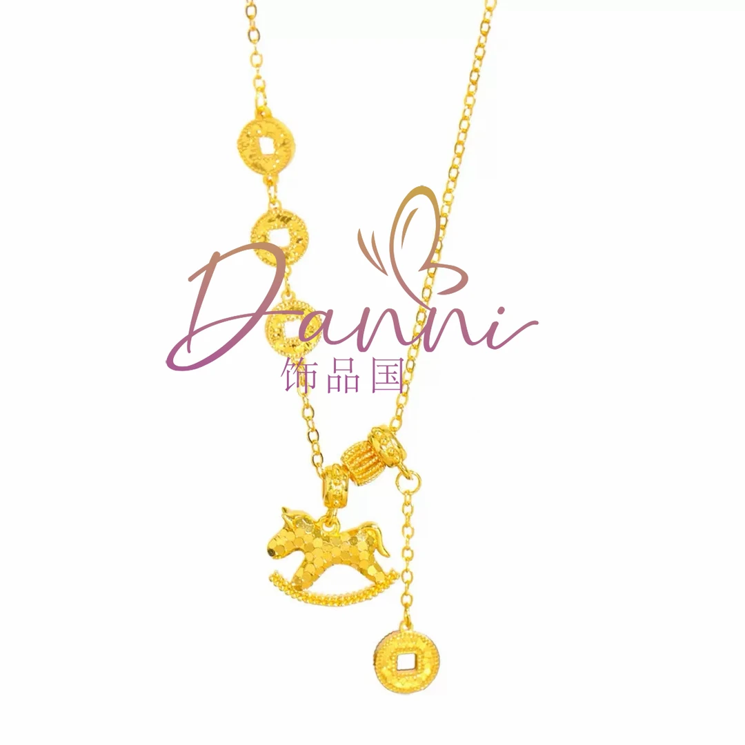 铜合金项链 Danni 碎冰冰铜钱流苏小马项链