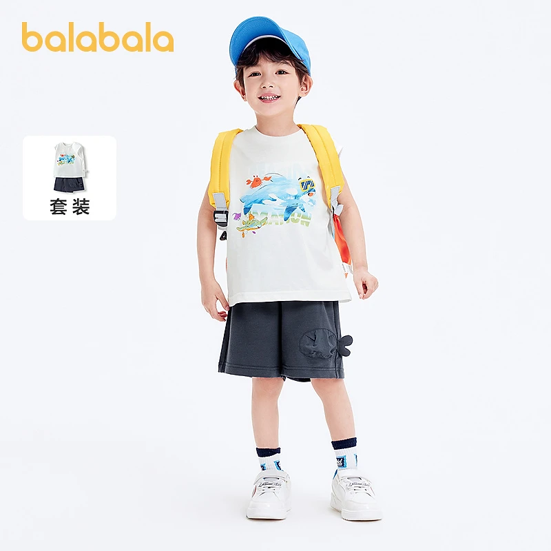 巴拉巴拉童装男童背心套装儿童夏装小童潮流印花时尚速干两件套潮